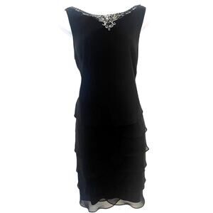 Women's Vintage Ruffle Tiered Classy Black Dress MEDIUM